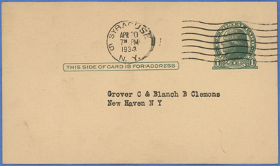 Brooks Steam Motors, Inc., Asset Distribution Postcard, April 20, 1933, Clemons, reverse